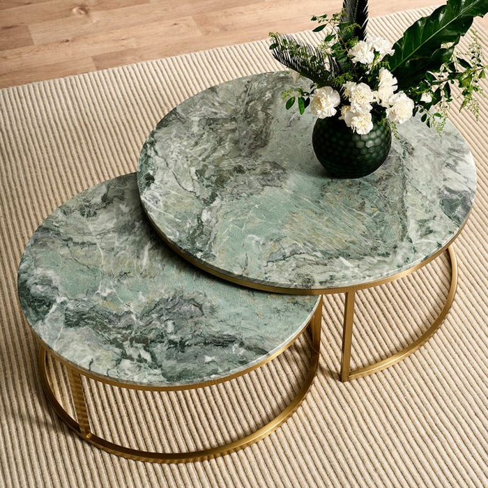 Chloe Dusty Jade Marble Nesting Coffee Table - Gold, 95cm