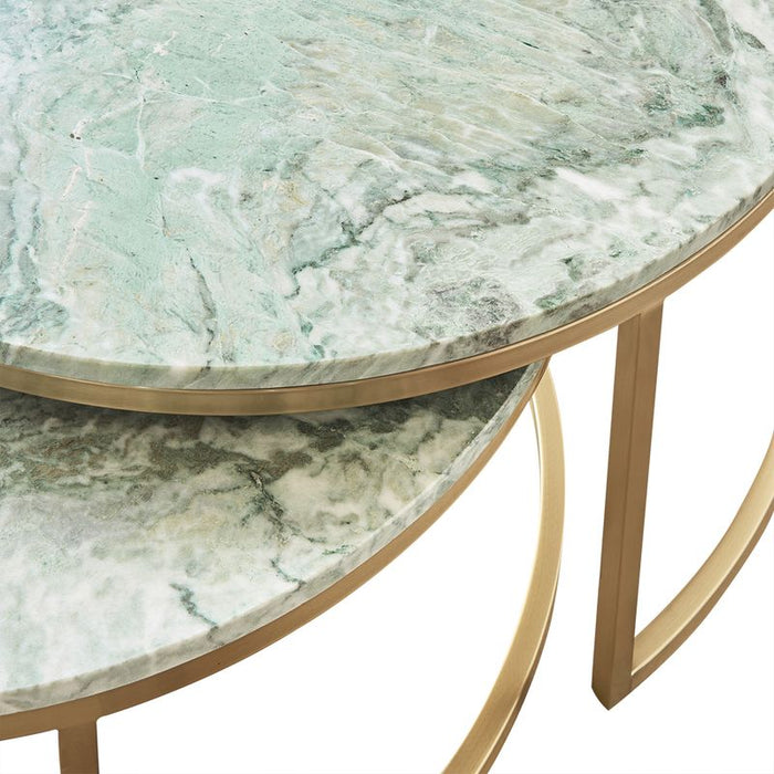Chloe Dusty Jade Marble Nesting Coffee Table - Gold, 95cm