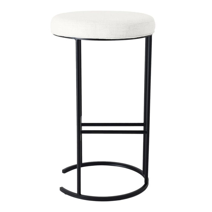 Blackley Black Iron Bar Stool - Natural Linen, 76cm H
