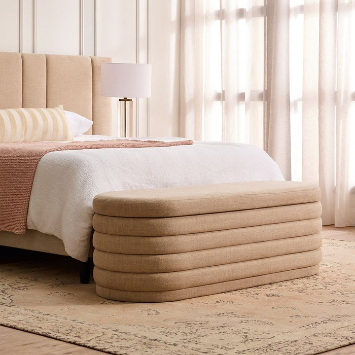 Demi Storage Bench Ottoman - Beige, Fabric