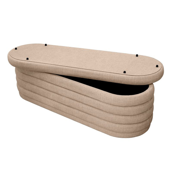Demi Storage Bench Ottoman - Beige, Fabric