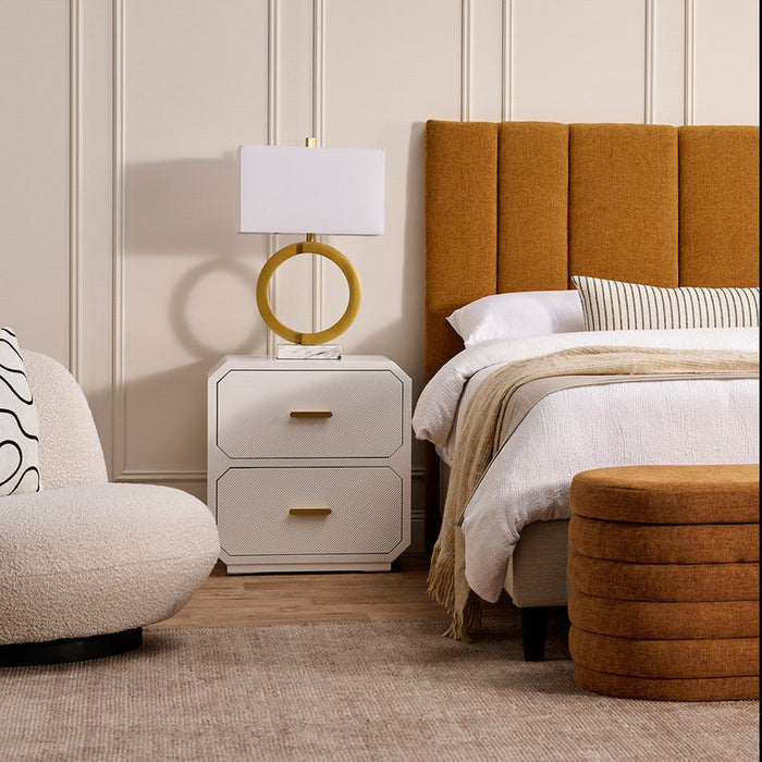 Anderson 2 Drawer Bedside Table - White, Wood Metal, 65cm H