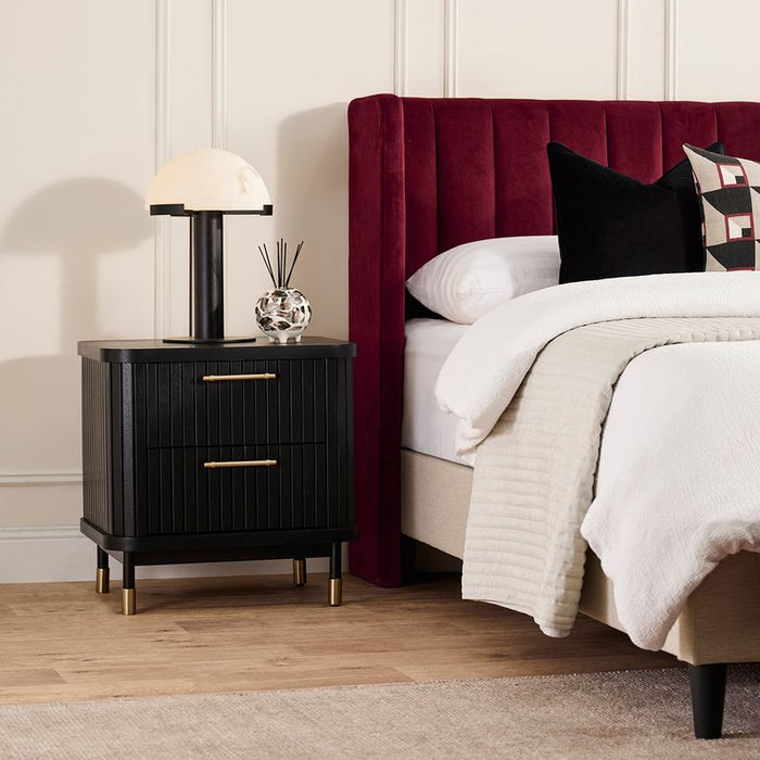 Sophia Bedside Table - Black, Wood Metal, 61cm H