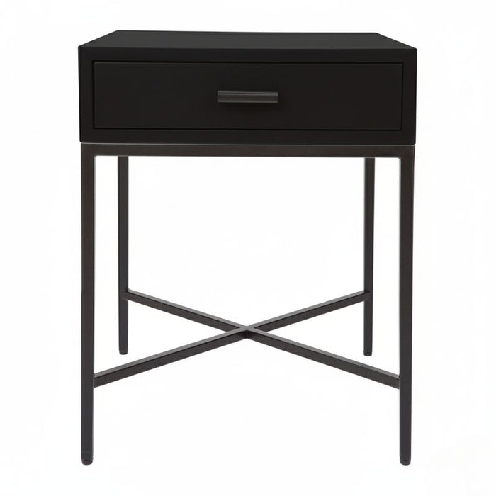 Nessa 1 Drawer Bedside Table - All Black, Metal, 60cm H