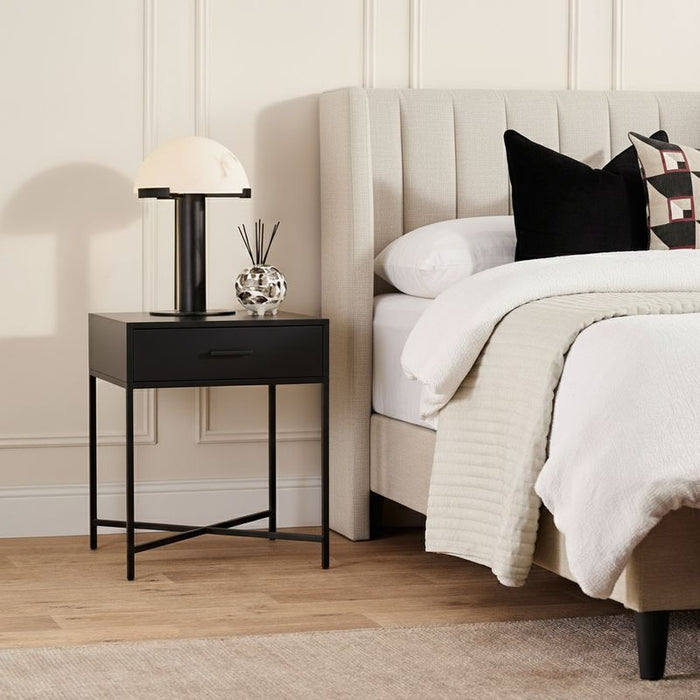 Nessa 1 Drawer Bedside Table - All Black, Metal, 60cm H