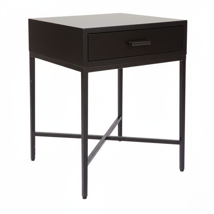 Nessa 1 Drawer Bedside Table - All Black, Metal, 60cm H