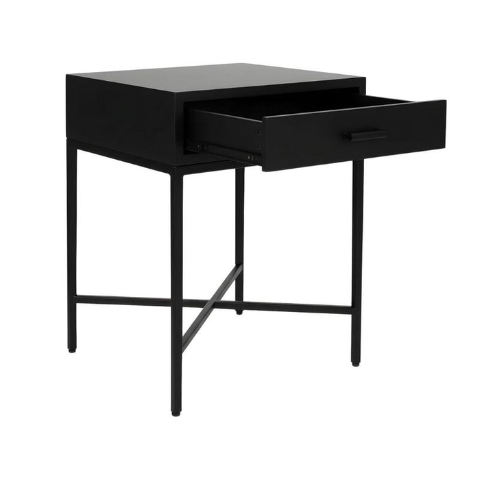 Nessa 1 Drawer Bedside Table - All Black, Metal, 60cm H