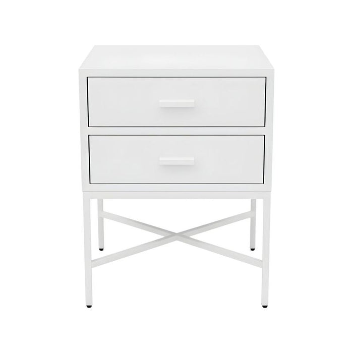 Nessa 2 Drawer Bedside Table - All White, Metal, 60cm H