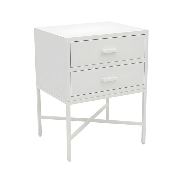 Nessa 2 Drawer All White Bedside Table Set of 2 - Metal, 60cm H