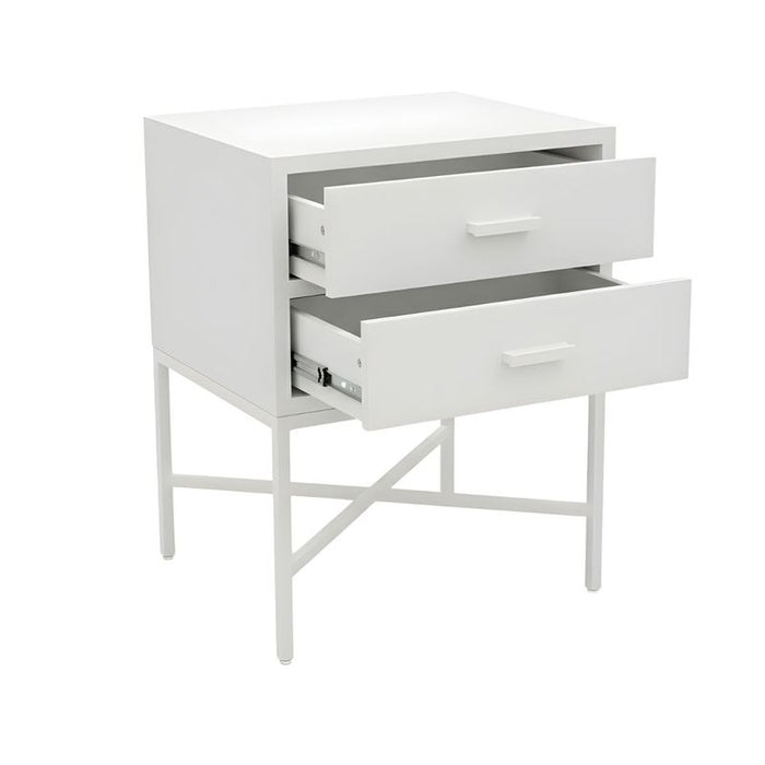 Nessa 2 Drawer Bedside Table - All White, Metal, 60cm H