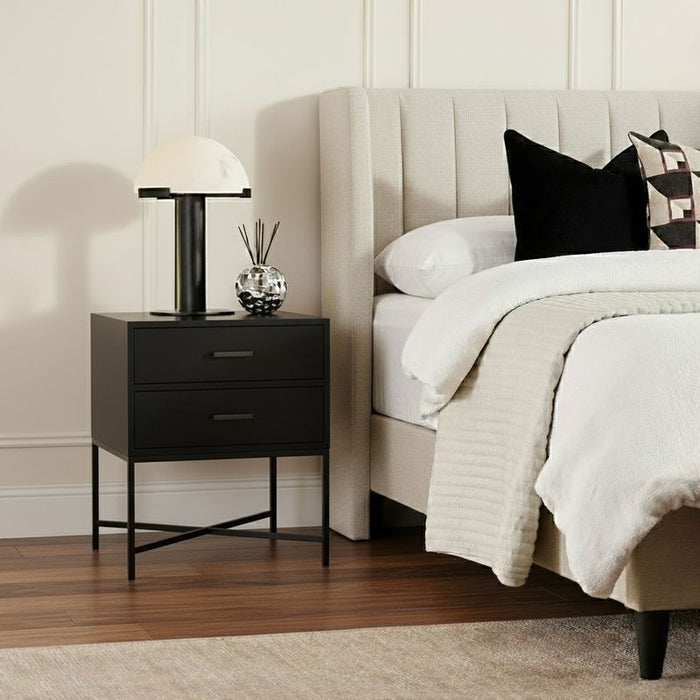 Nessa 2 Drawer Bedside Table - All Black