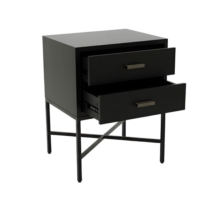 Nessa 2 Drawer Bedside Table - All Black