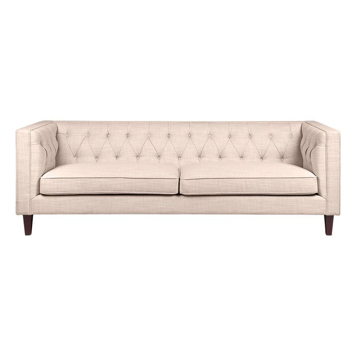 Tuxedo 3 Seater Tufted Sofa - Fawn Linen, 228cm