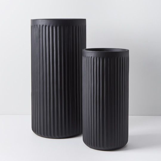 Pot Pleat Cylinder Tall (Set of 2) Black (FI9224BK)