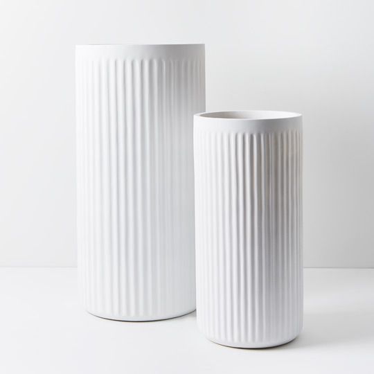 Pot Pleat Cylinder Tall (Set of 2) White (FI9224WH)