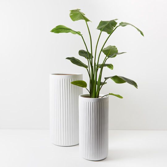 Pot Pleat Cylinder Tall (Set of 2) White (FI9224WH)