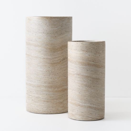 Pot Cylinder Tall (set/2) - Ivory Travertine