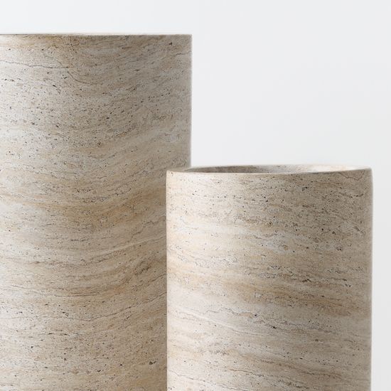 Pot Cylinder Tall (set/2) - Ivory Travertine
