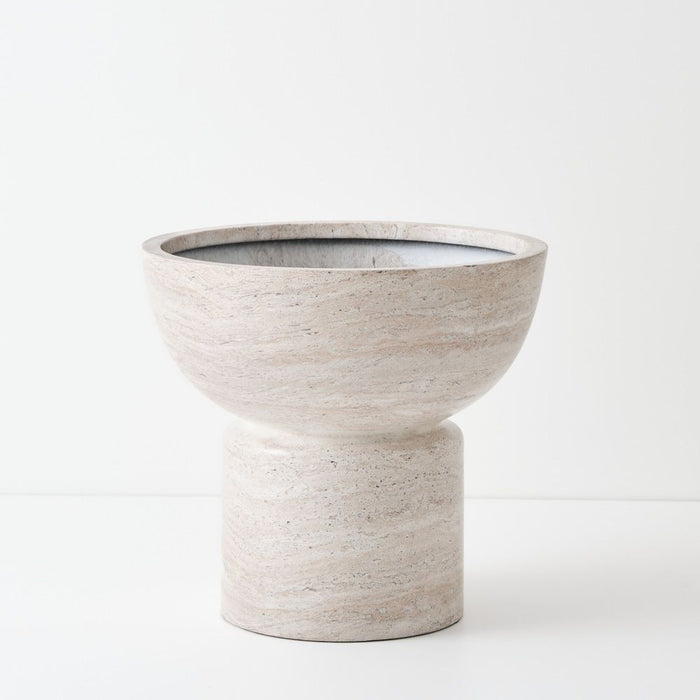 Foli Pot - Ivory Travertine, 45cmh x 50cmd