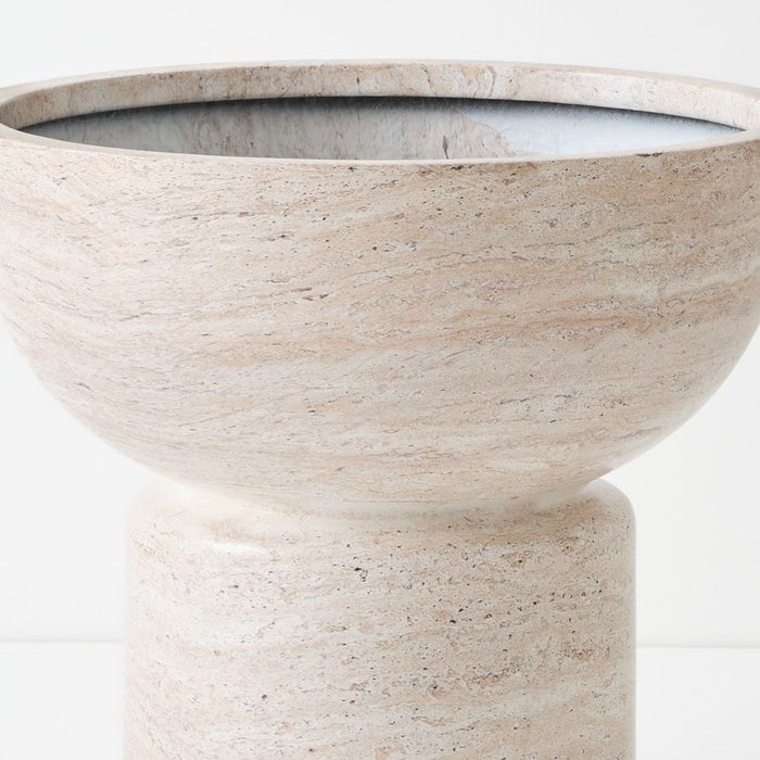 Foli Pot - Ivory Travertine, 45cmh x 50cmd