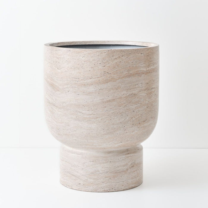 Foli Pot - Ivory Travertine, 65cmh x 55cmd