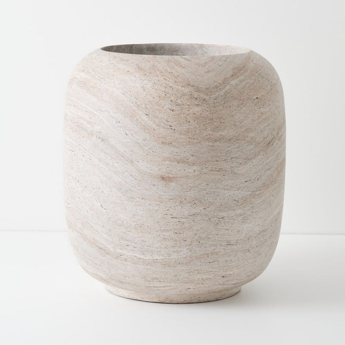 Solveig Pot - Ivory Travertine, 60cmh x 55cmd