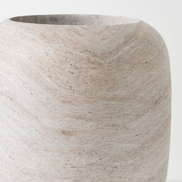Solveig Pot - Ivory Travertine, 60cmh x 55cmd