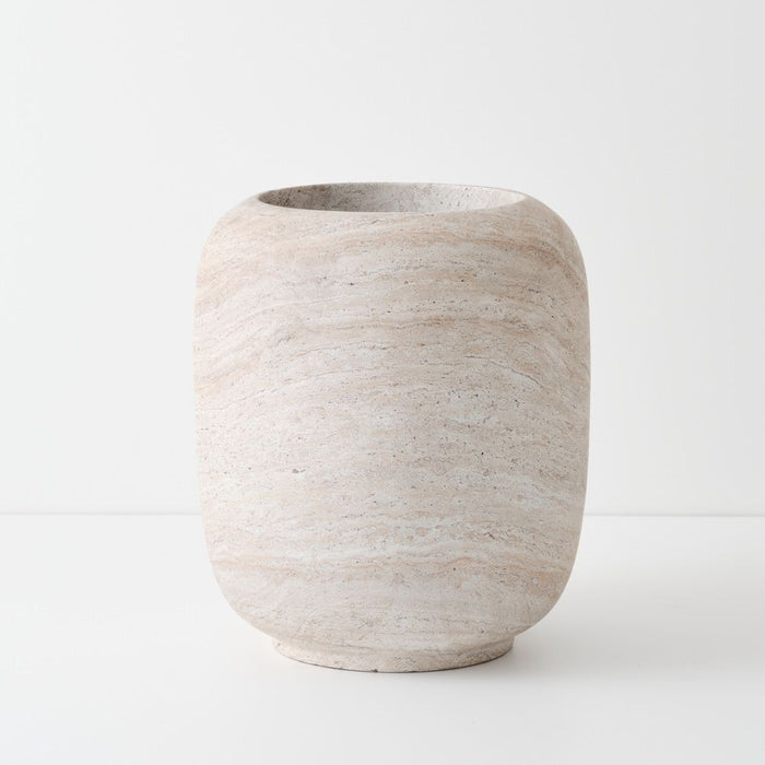 Solveig Pot - Ivory Travertine, 52cmh x 44cmd
