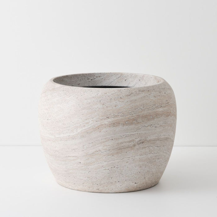 Ivar Pot - Ivory Travertine, 40cmh x 55cmd