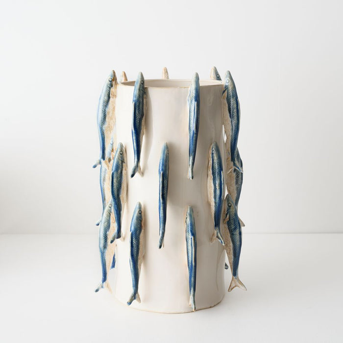 Esca Vase - White Blue, 28cml x 28cmw x 41cmh