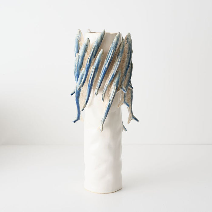 Esca Vase - White Blue, 20cml x 20cmw x 47cmh