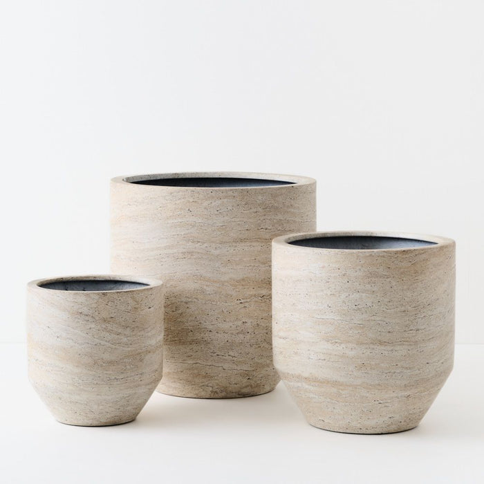 Nomilo Pot (Set of 3) - Ivory Travertine, 50cmh x 50cmd