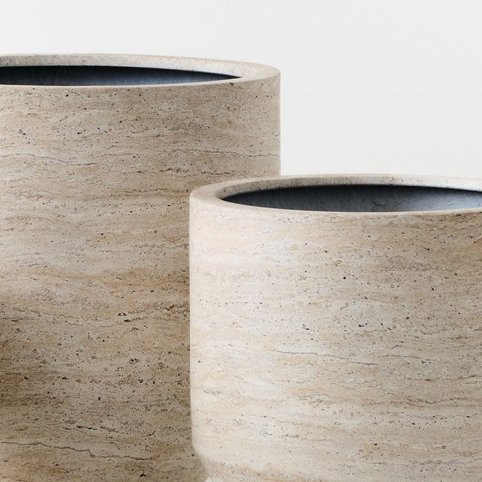 Nomilo Pot (Set of 3) - Ivory Travertine, 50cmh x 50cmd