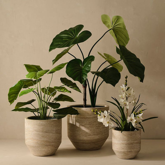 Nomilo Pot (Set of 3) - Ivory Travertine, 50cmh x 50cmd