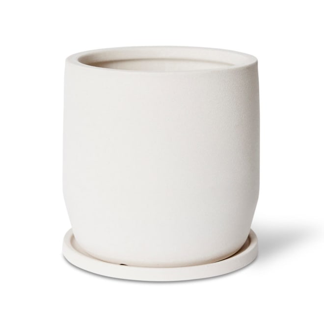 Mason Pot w Saucer - White, 26cm (H)