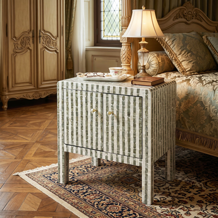 Contour Mother of Pearl Hand Inlay Bedside Table