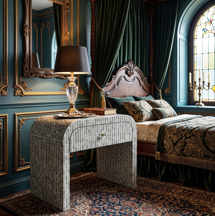 Contour Mosaic Mother of Pearl Hand Inlay Bedside Table