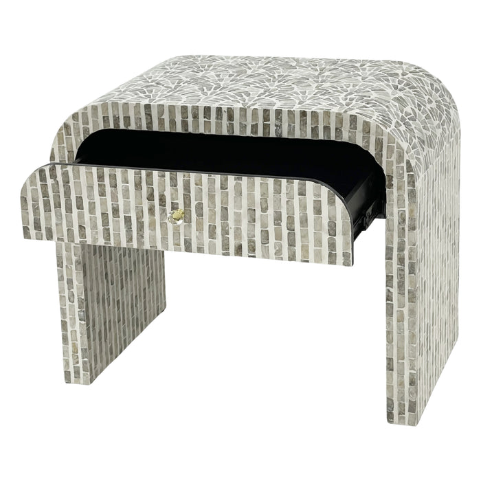 Contour Mosaic Mother of Pearl Hand Inlay Bedside Table