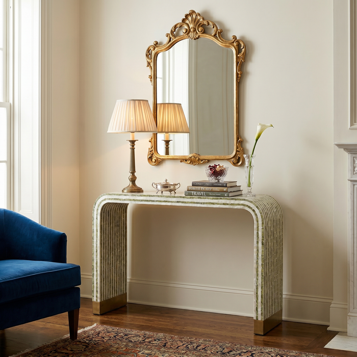 Contour Crest Mother of Pearl Hand Inlay Console Table
