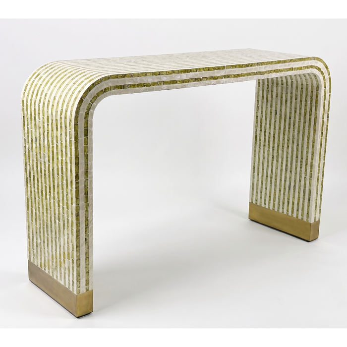 Contour Crest Mother of Pearl Hand Inlay Console Table