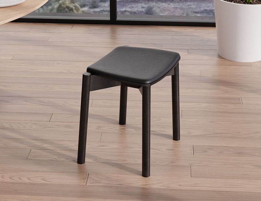 Andi Low Stool - Black Ash with Pad - 45cm - Vintage Black Vegan Leather Seat Pad