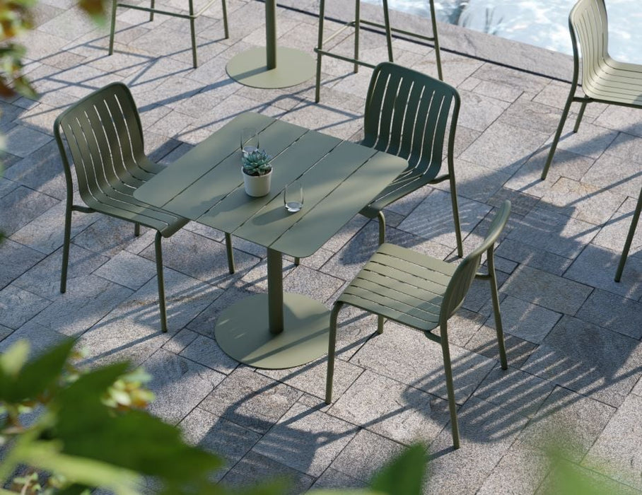 Roku Outdoor Dining Chair in Matt Eucalyptus Green - Chair with Light Grey Cushion