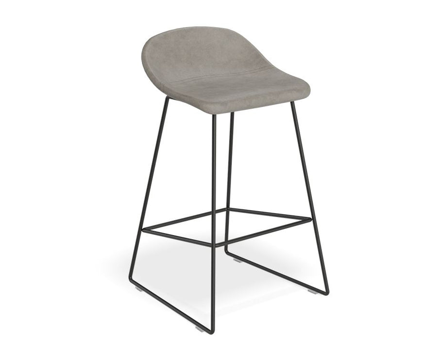 Pop Stool - Black Frame and Upholstered Vintage Grey Seat - 65cm Kitchen Bench Seat Height