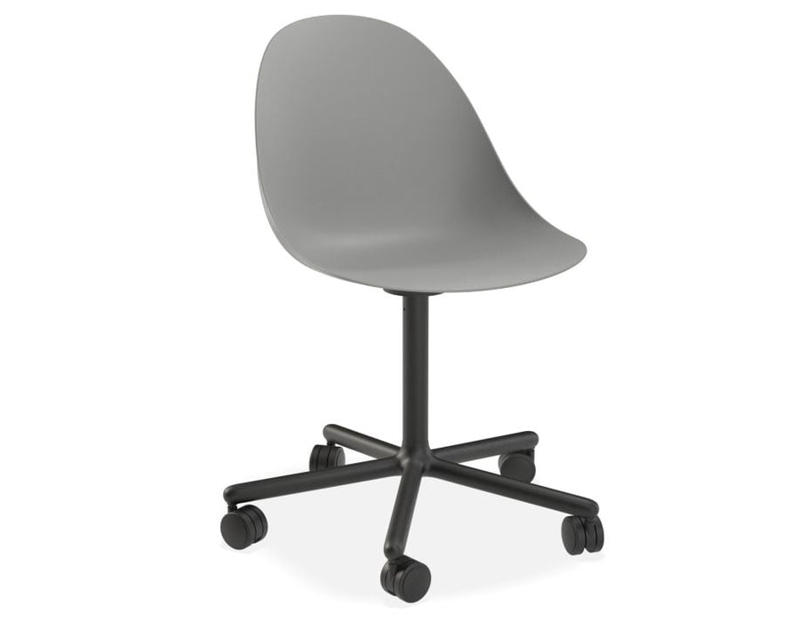 Pebble Chair Grey with Shell Seat - Pyramid Fixed Base with Castors - Black