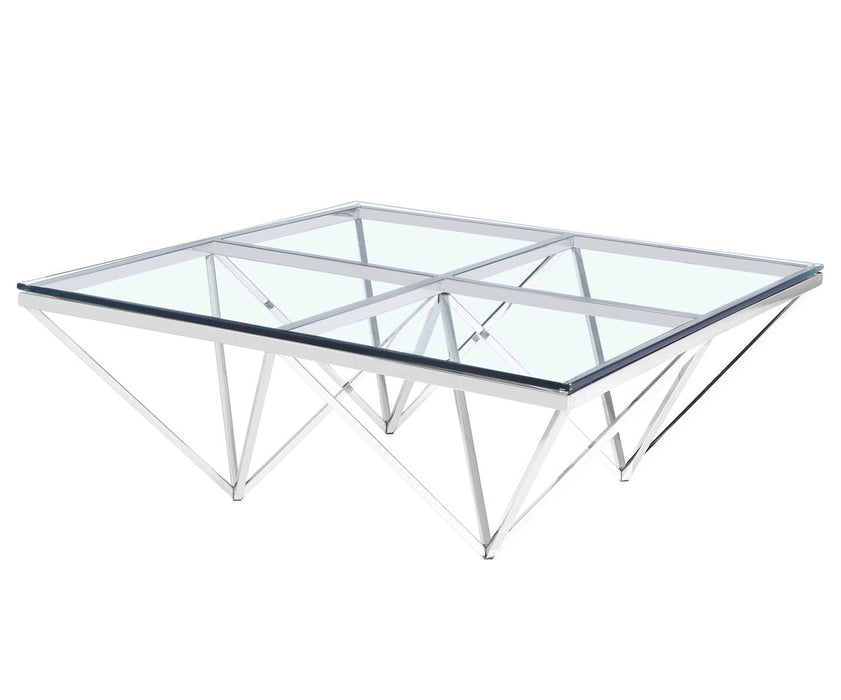 CCF1070-BS 105cm Coffee Table - Glass Top - Silver Base