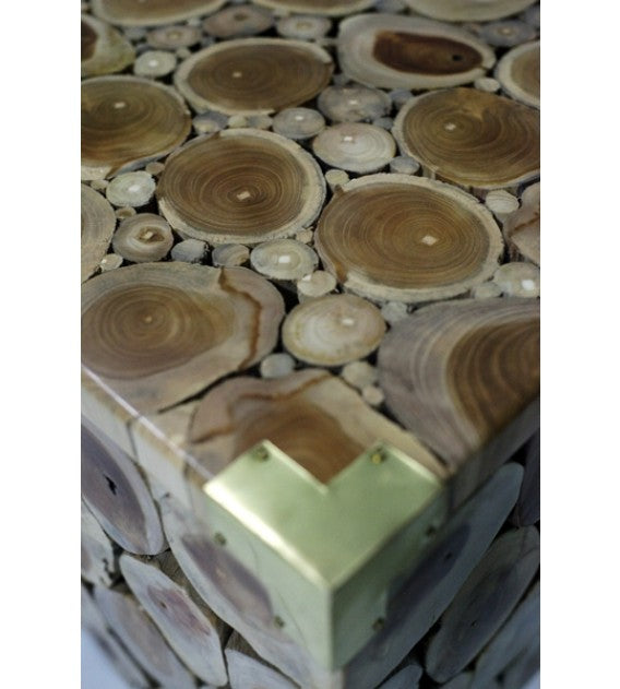 Teak Wood And Brass Detail Square Coffee Table