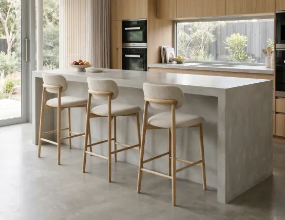 Oskar Bar Stool - Natural - Ivory Cream Fabric - 75cm Seat Height (Bar Bench Height)