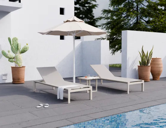 Alvor Sun Lounge - Latte - Biscuit Mesh - No Headrest, Aluminium