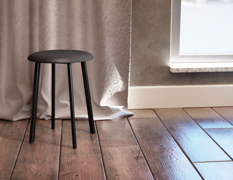 Atlas Low Stool - Black - Fabric Seat - 46cm Low Height - Grey Fabric Seat