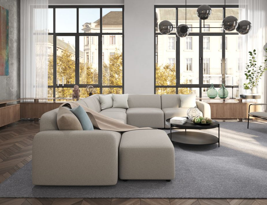 Atticus Modular Sofa - 3 Seater with Ottoman - Oyster Grey Fabric